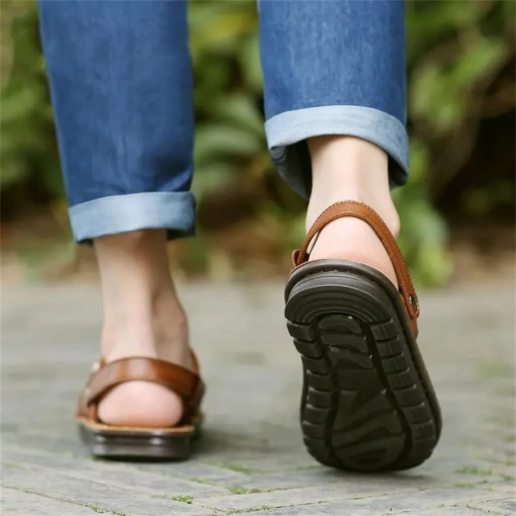 Genuine Leather Men's Sandals Shoes Outdoor Casual Sandals Cowhide Beach Shoes Purpose Men's Sandals Slippers(41)