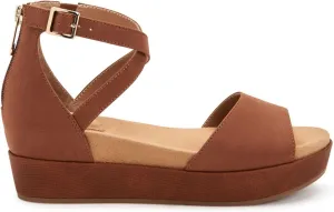 Giani Bernini Womens Ellenaa Nubuck Wedge Sandals Brown 7.5 Medium (B,M)