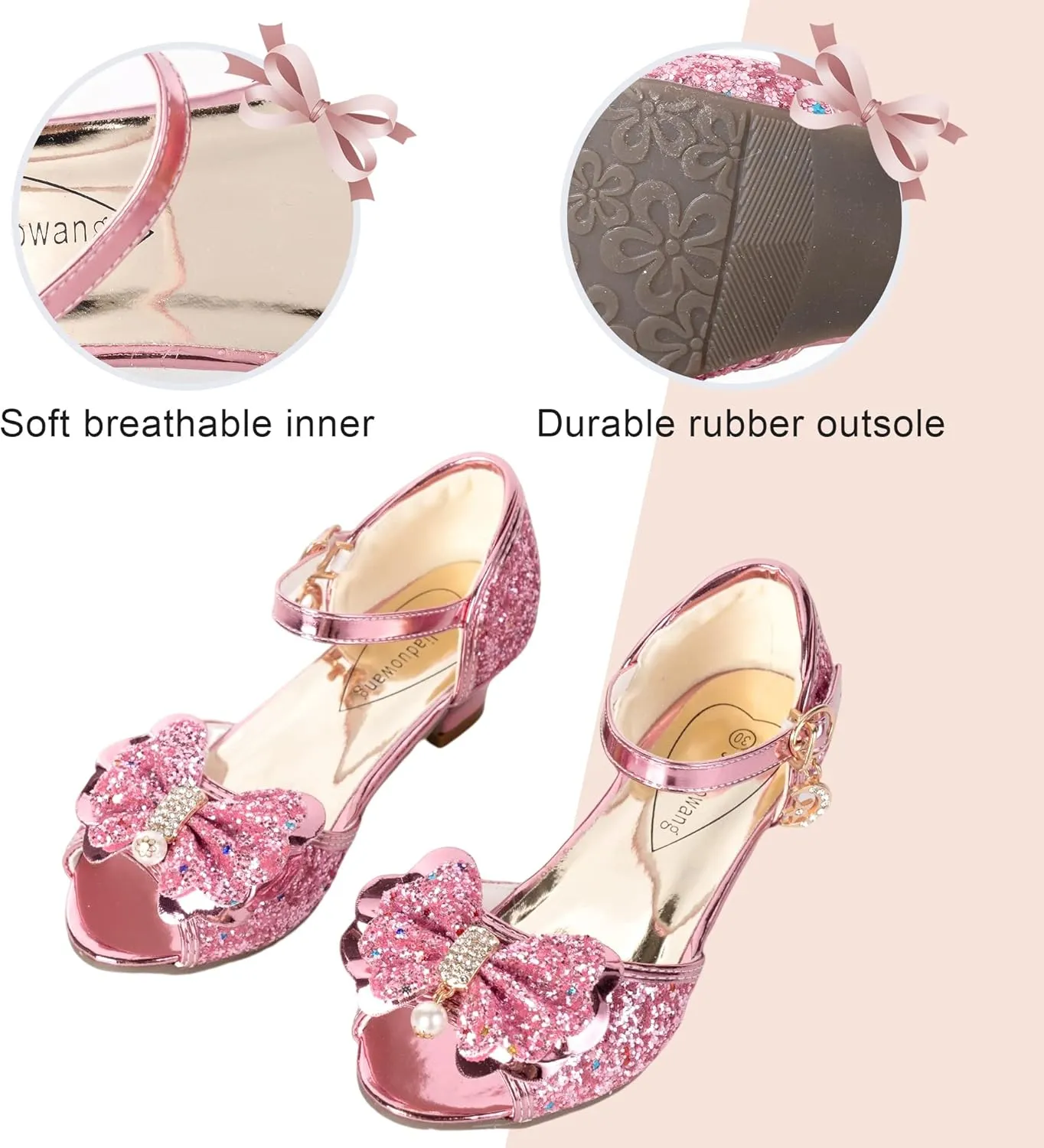Girls Dress Shoes Mary Jane Shoes for Girls with Low Heel, Princess Flower Ballet Flats for Wedding School Party