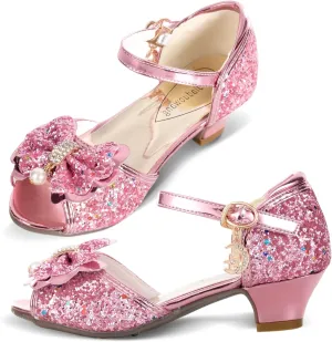 Girls Dress Shoes Mary Jane Shoes for Girls with Low Heel, Princess Flower Ballet Flats for Wedding School Party