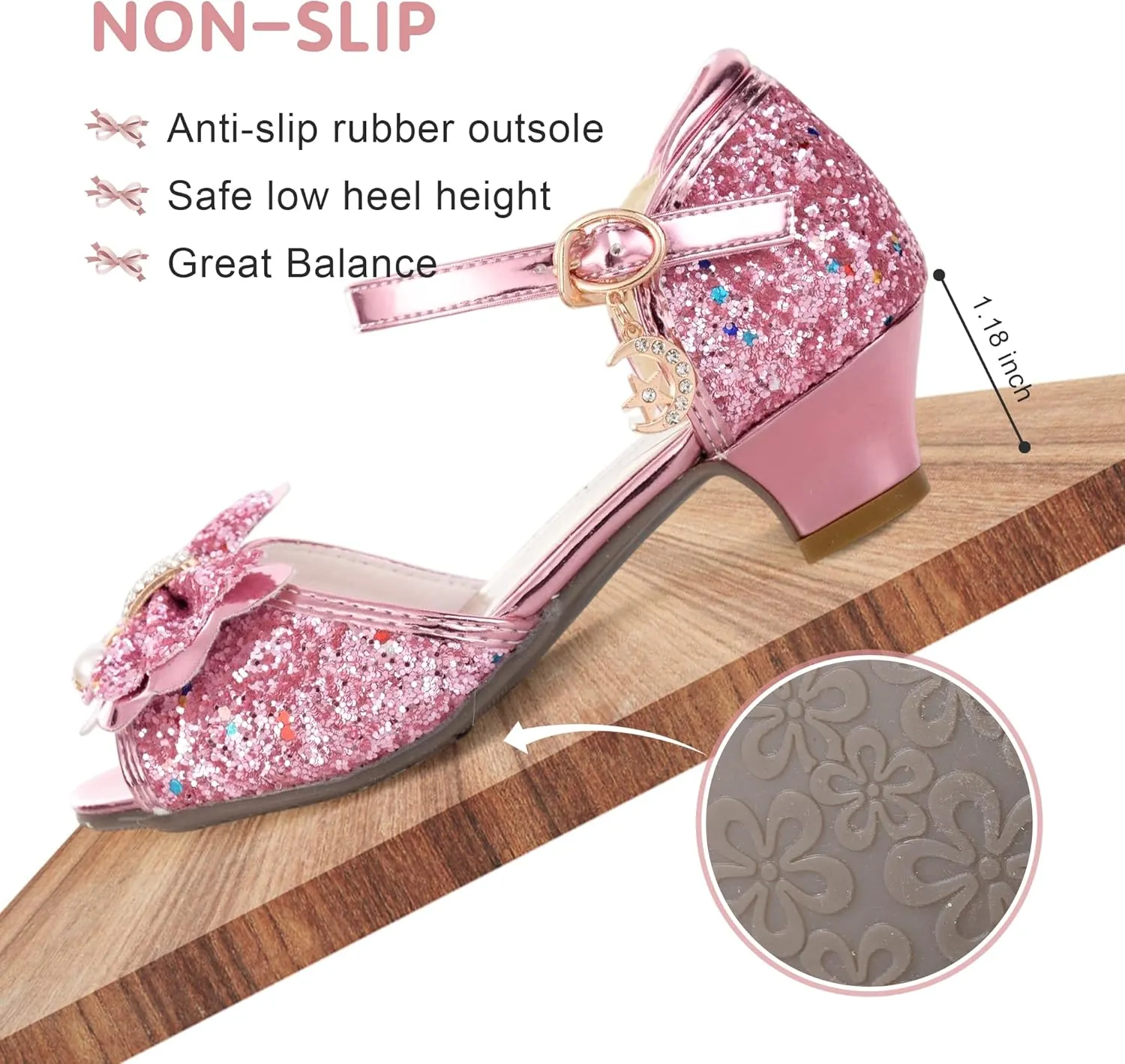Girls Dress Shoes Mary Jane Shoes for Girls with Low Heel, Princess Flower Ballet Flats for Wedding School Party