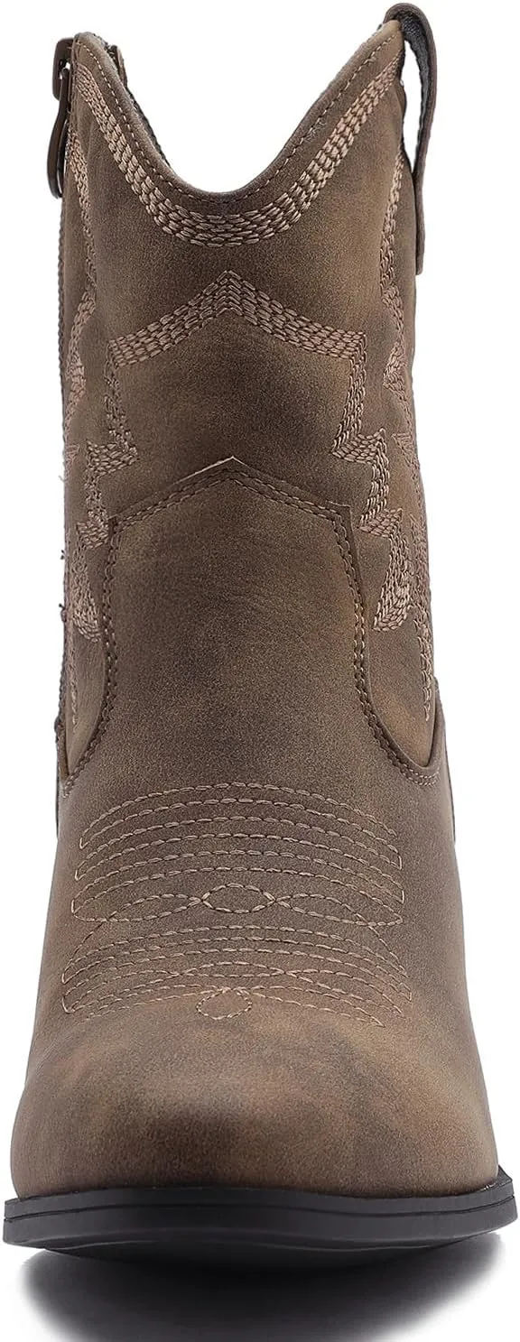GLOBALWIN Women's Mid Calf The Western Cowboy Boots Fashion Cowgirl Boots For Women Low Heel