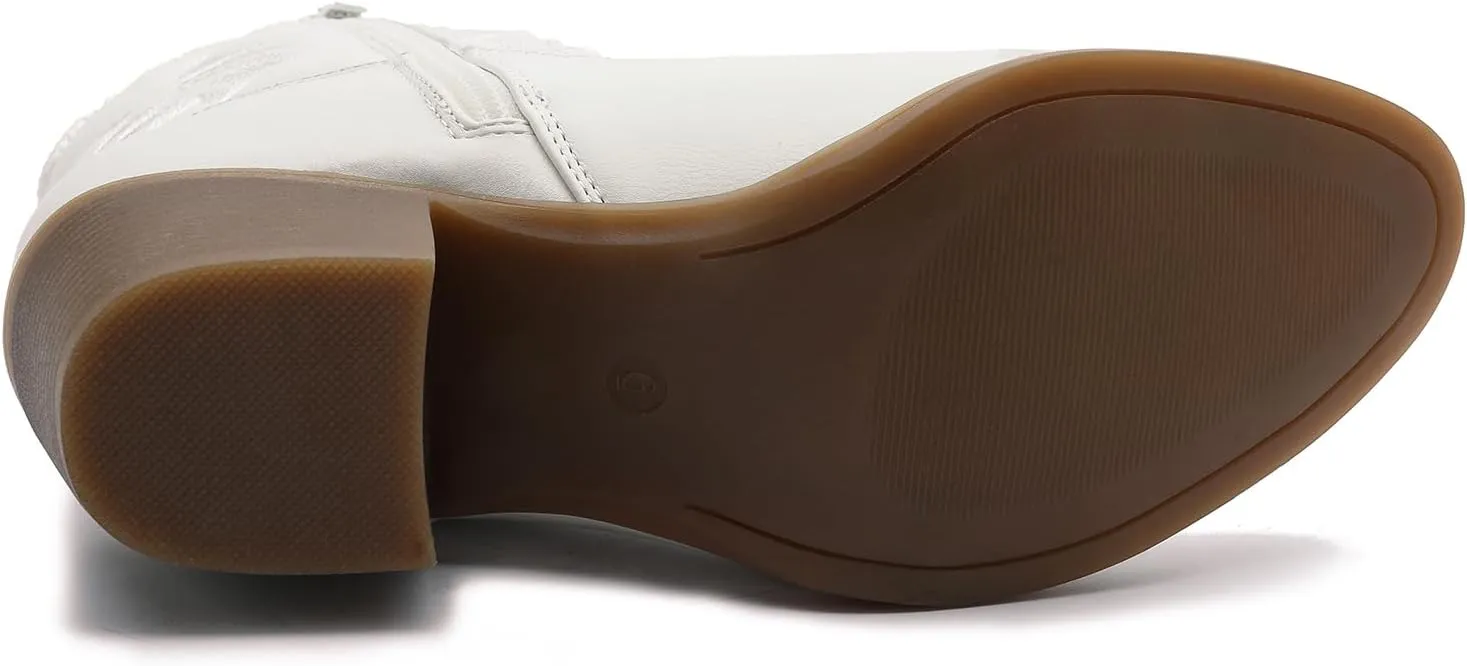 GLOBALWIN Women's Mid Calf The Western Cowboy Boots Fashion Cowgirl Boots For Women Low Heel