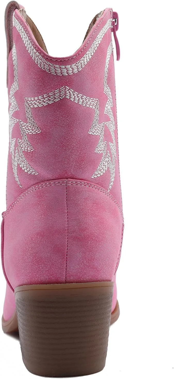 GLOBALWIN Women's Mid Calf The Western Cowboy Boots Fashion Cowgirl Boots For Women Low Heel