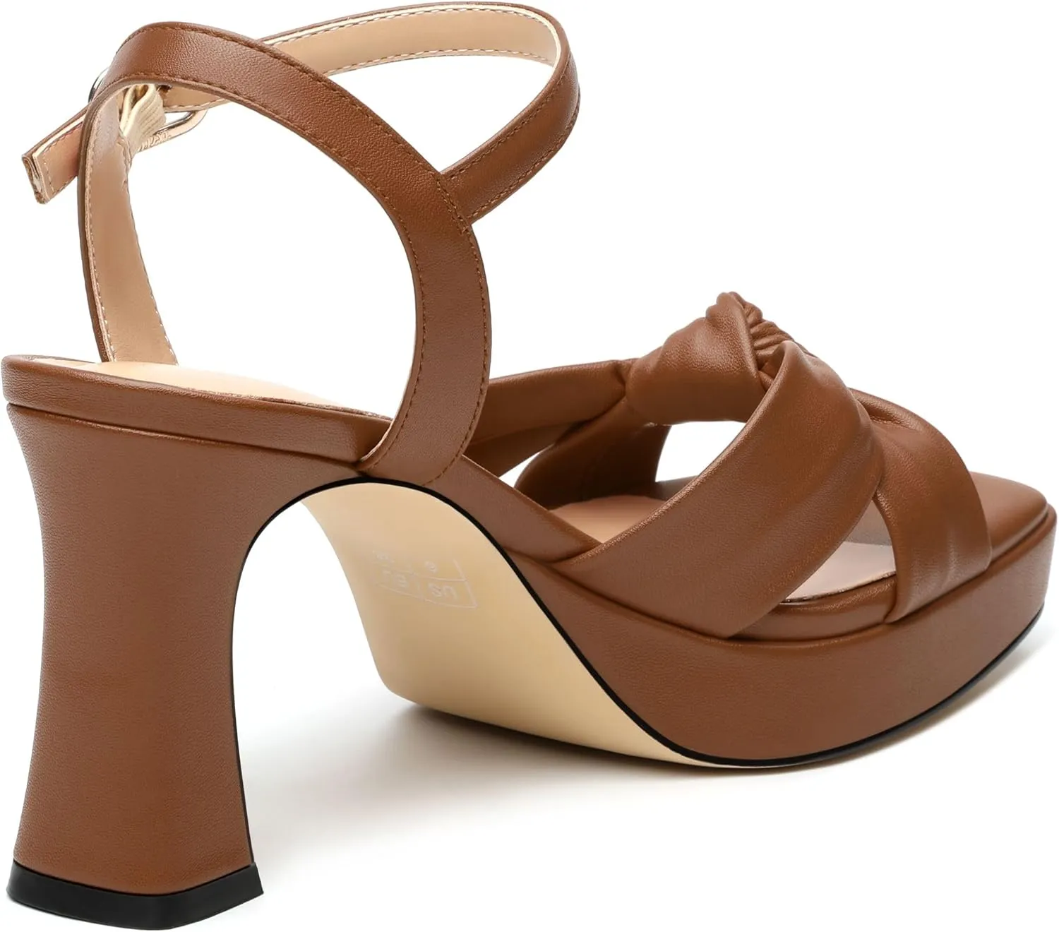 GOFOUTHAT Platform Chunky Heels for Women with Adjustable Ankle Strap-Square Open Toe Bow Heels Dressy Shoes