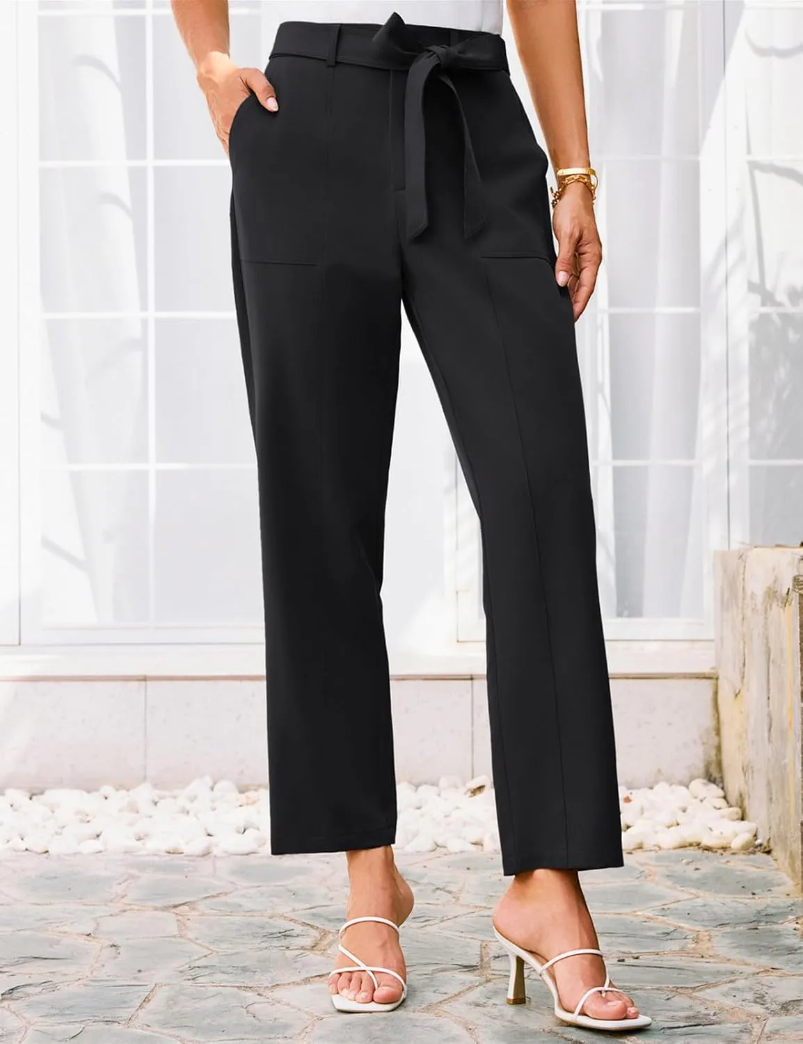 GRACE KARIN Women's Pants Business Straight Leg Cigarette Pants with Elastic Waist