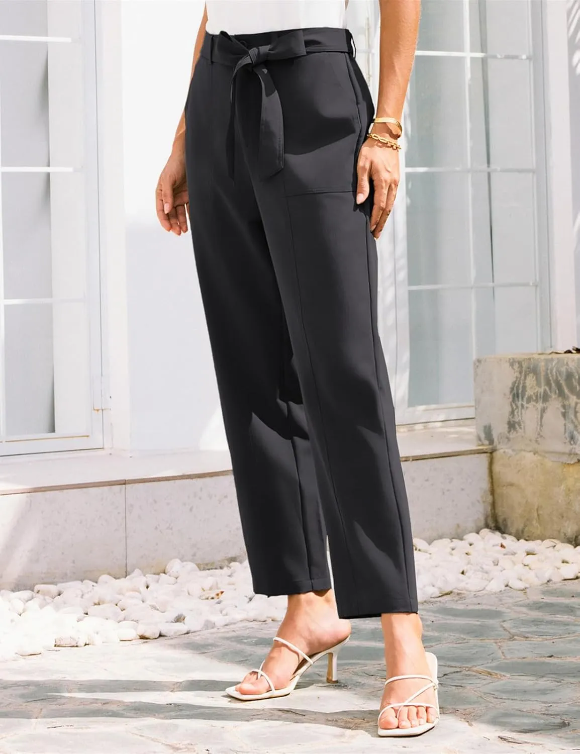 GRACE KARIN Women's Pants Business Straight Leg Cigarette Pants with Elastic Waist