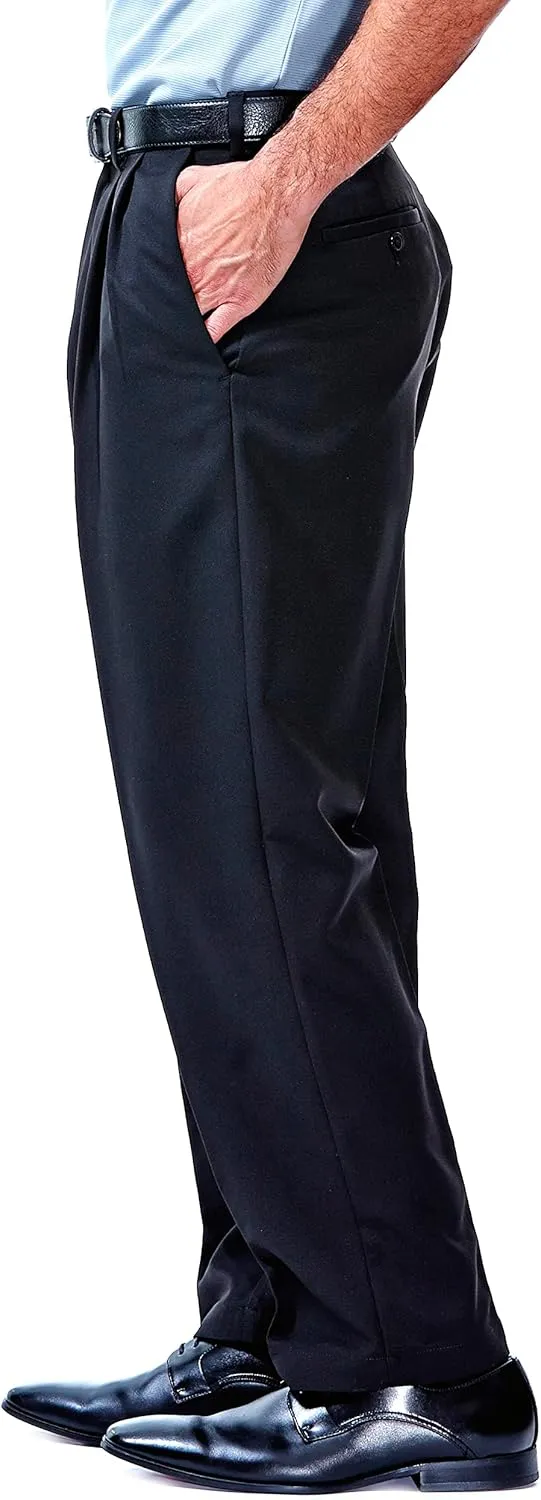 Haggar Men's Cool 18 Hidden Expandable Waist Pleat Front Pant-Regular and Big & Tall Sizes