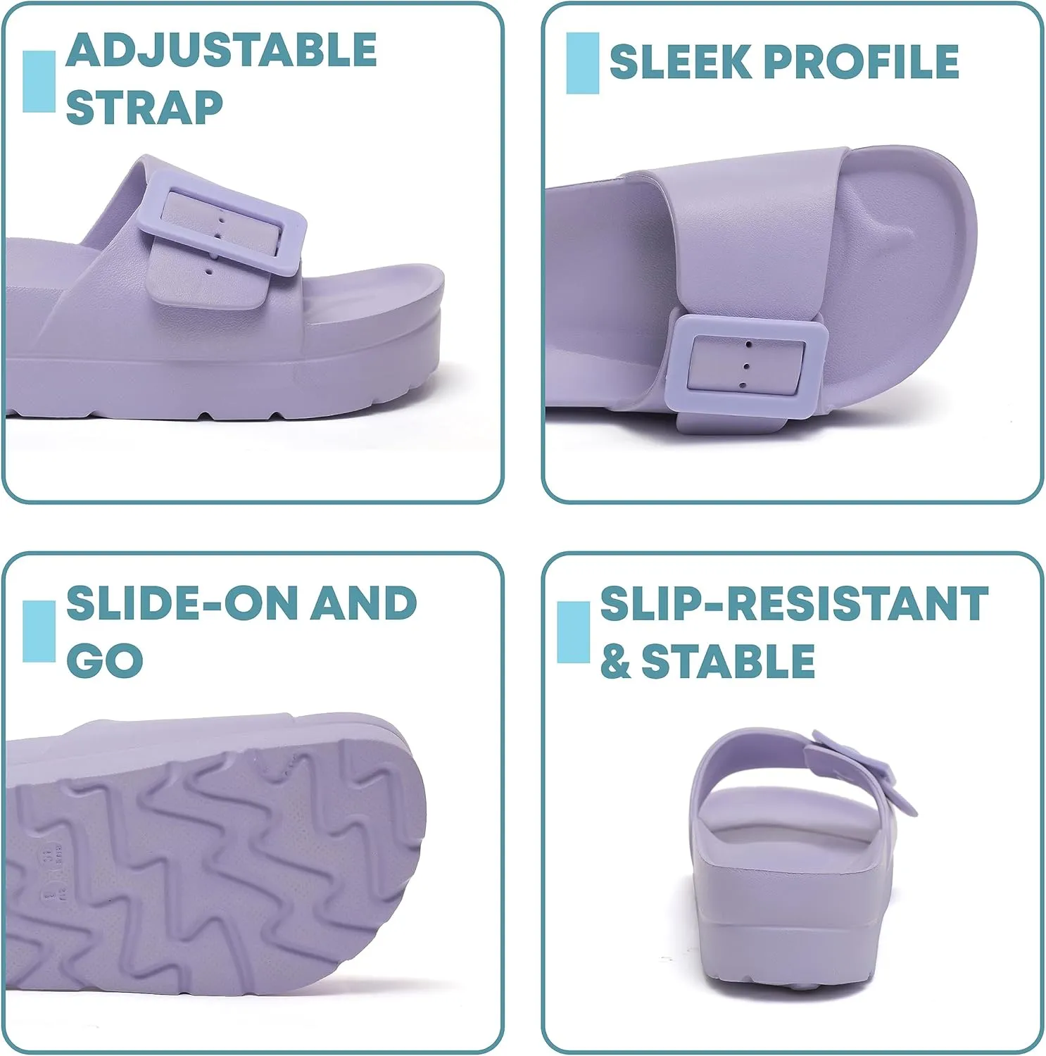 Happyo MUCHO MAHALO Maui Women's Platform Sandals, Adjustable Buckle Flat Sandals with Arch Support, EVA Foam Slides with Thick Soles Extra Cushion