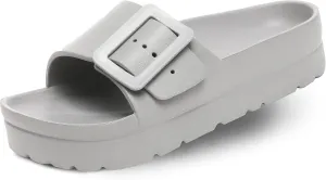 Happyo MUCHO MAHALO Maui Women's Platform Sandals, Adjustable Buckle Flat Sandals with Arch Support, EVA Foam Slides with Thick Soles Extra Cushion