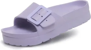 Happyo MUCHO MAHALO Maui Women's Platform Sandals, Adjustable Buckle Flat Sandals with Arch Support, EVA Foam Slides with Thick Soles Extra Cushion