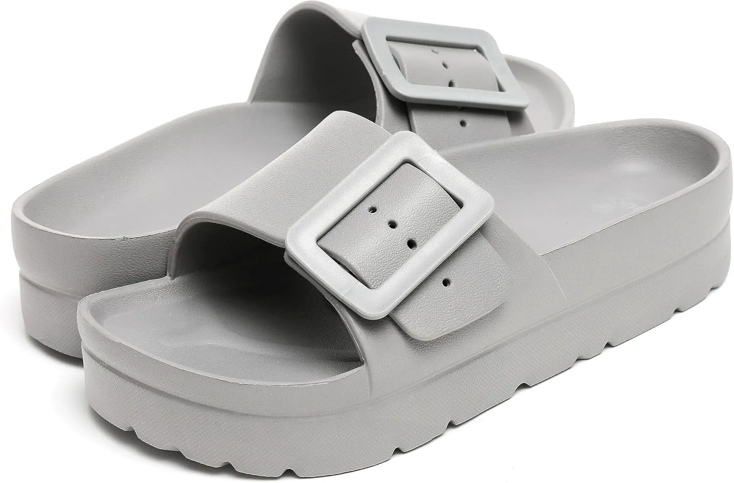 Happyo MUCHO MAHALO Maui Women's Platform Sandals, Adjustable Buckle Flat Sandals with Arch Support, EVA Foam Slides with Thick Soles Extra Cushion