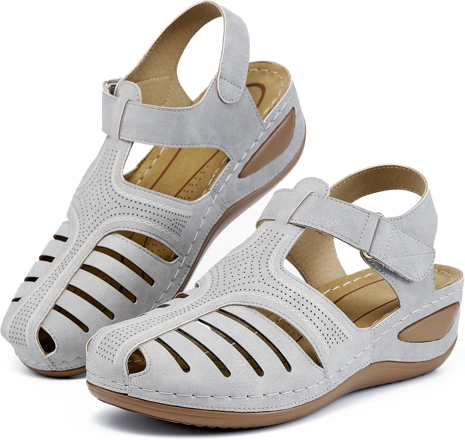 HARENCE Womens Sandals Wedge Shoes: Comfortable Ankle Strap Closed Toe Summer Platform Sandals Casual Bohemia Gladiator Outdoor Wedges