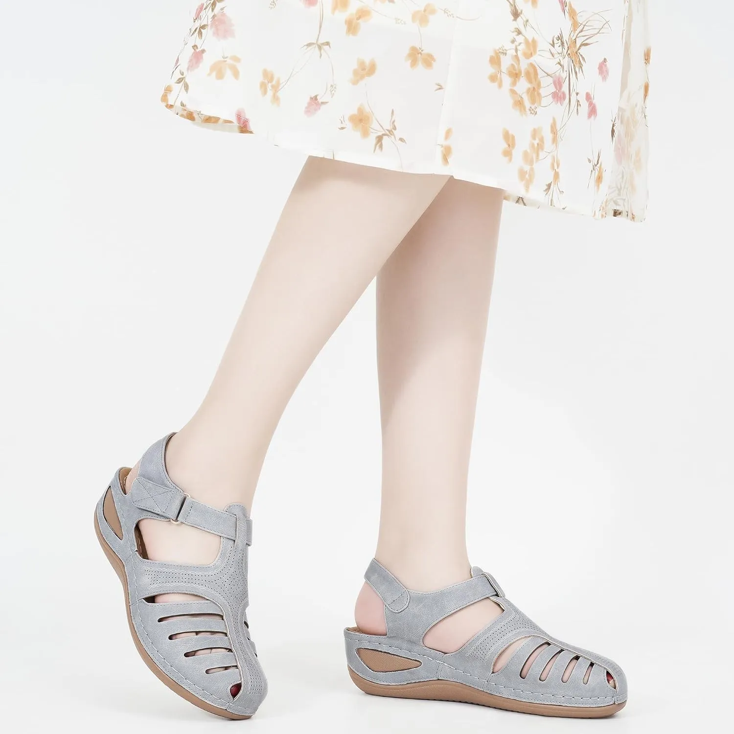 HARENCE Womens Sandals Wedge Shoes: Comfortable Ankle Strap Closed Toe Summer Platform Sandals Casual Bohemia Gladiator Outdoor Wedges