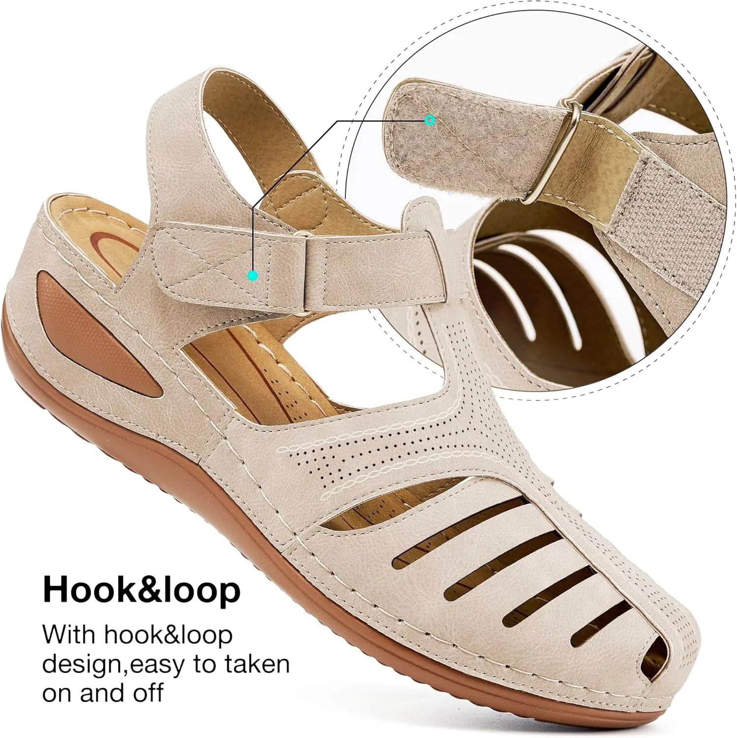 HARENCE Womens Sandals Wedge Shoes: Comfortable Ankle Strap Closed Toe Summer Platform Sandals Casual Bohemia Gladiator Outdoor Wedges