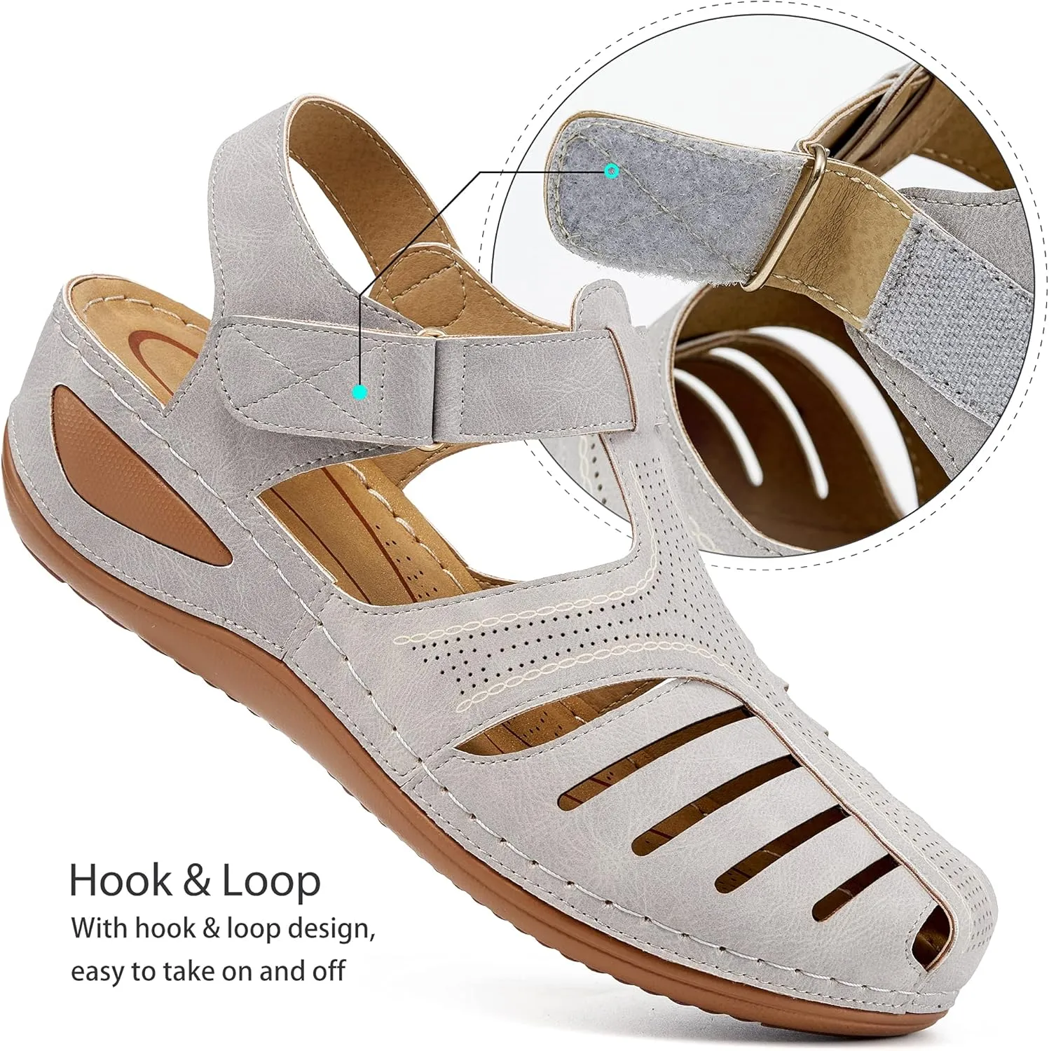 HARENCE Womens Sandals Wedge Shoes: Comfortable Ankle Strap Closed Toe Summer Platform Sandals Casual Bohemia Gladiator Outdoor Wedges
