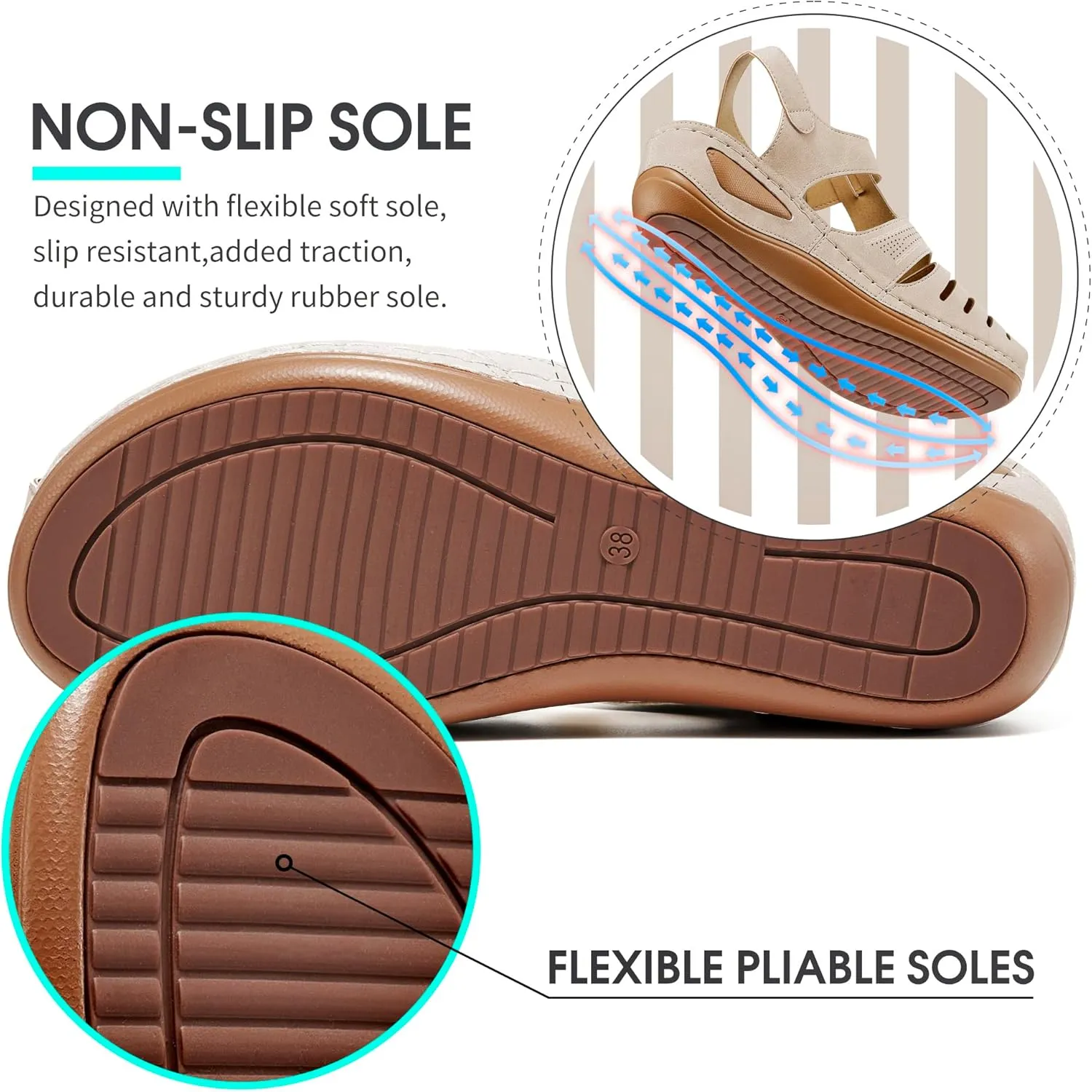 HARENCE Womens Sandals Wedge Shoes: Comfortable Ankle Strap Closed Toe Summer Platform Sandals Casual Bohemia Gladiator Outdoor Wedges