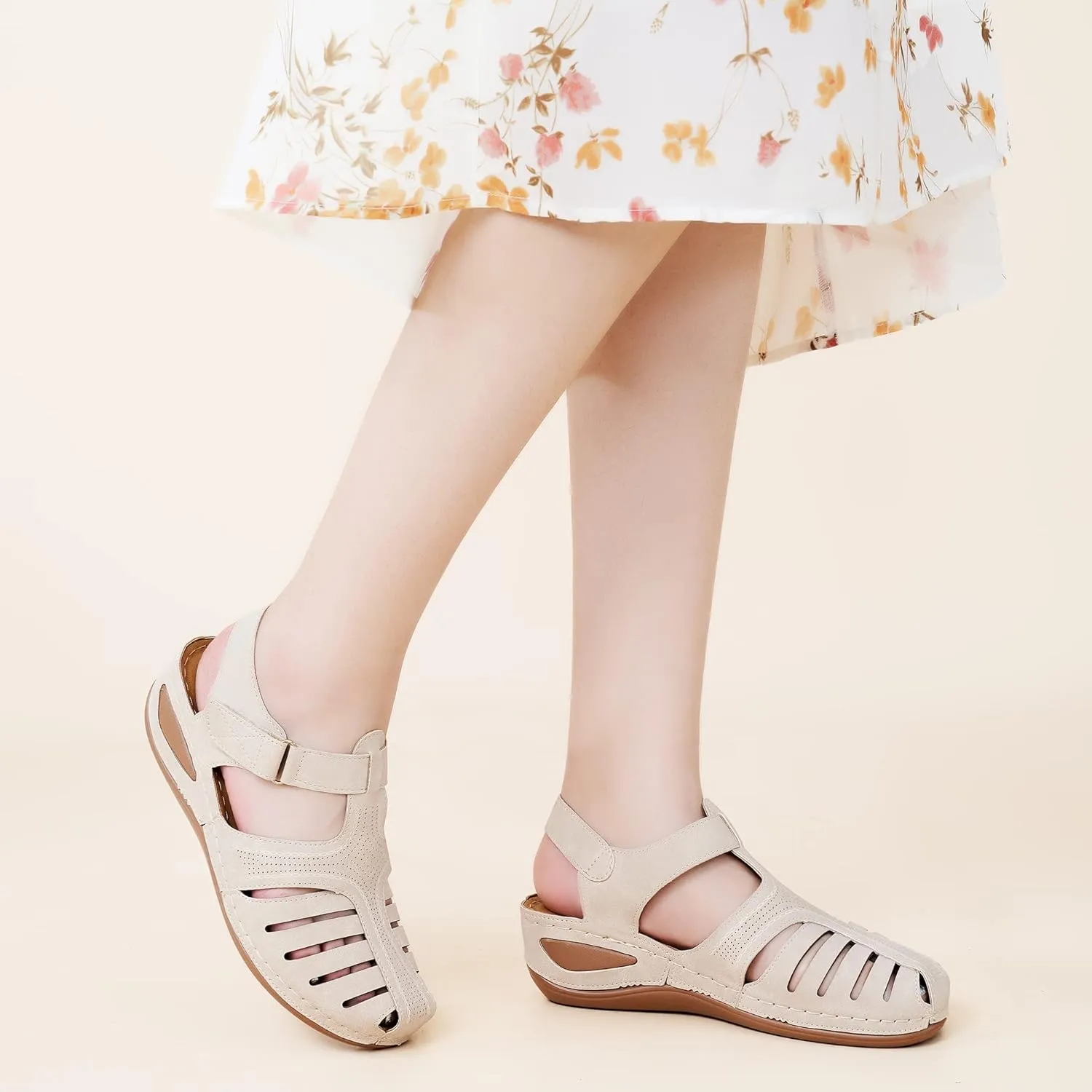 HARENCE Womens Sandals Wedge Shoes: Comfortable Ankle Strap Closed Toe Summer Platform Sandals Casual Bohemia Gladiator Outdoor Wedges