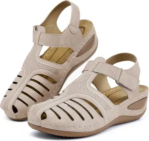 HARENCE Womens Sandals Wedge Shoes: Comfortable Ankle Strap Closed Toe Summer Platform Sandals Casual Bohemia Gladiator Outdoor Wedges