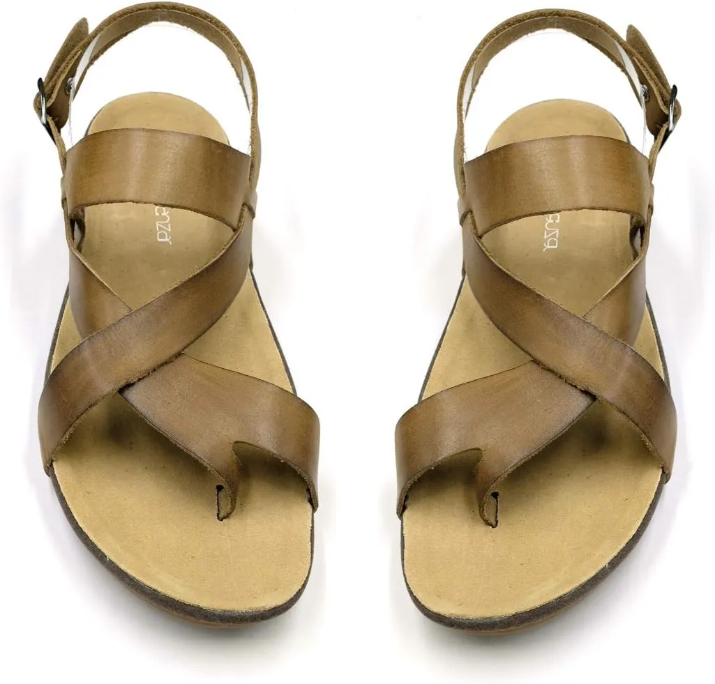 Harssidanzar Genuine Leather Sandals Mens for Outdoor Sandals Mens Adjustable Strap Sandals Leather Sandals Men GM202
