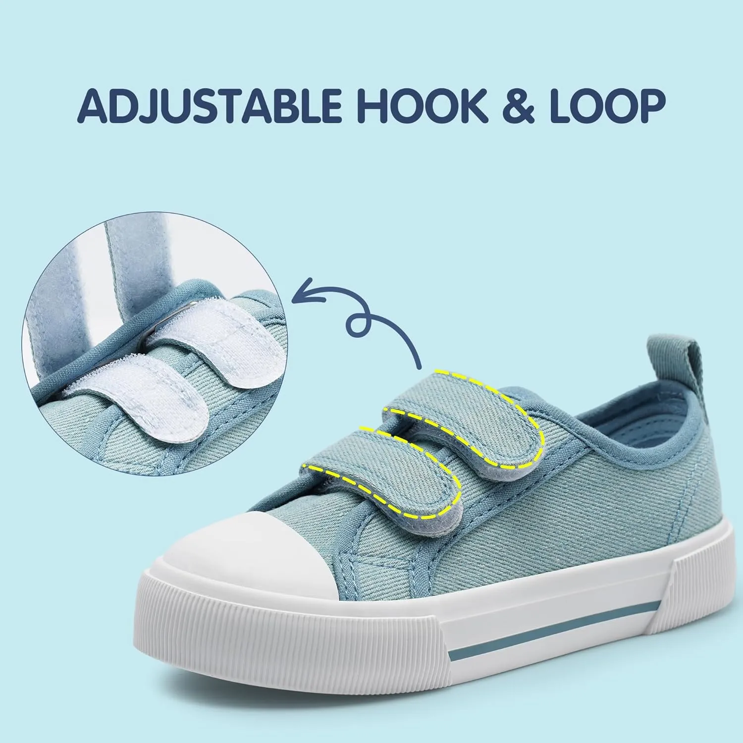 Harvest Land Toddler Kids Canvas Sneakers for Boys and Girls – Casual Walking Shoes with Double Hook-and-Loop Straps, Non-Slip Lightweight Trainers for Baby & Little Kids