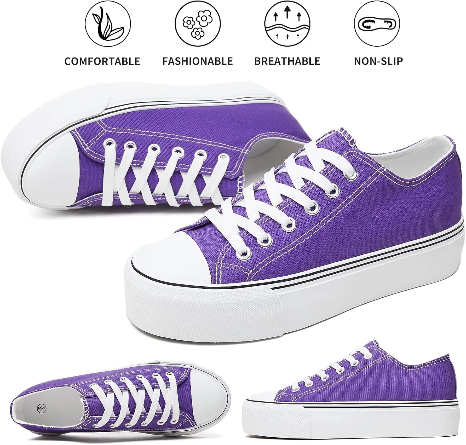 hash bubbie Platform Sneakers for Women White Platform Shoes Low Top Tennis Shoes Non Slip Black Fashion Canvas Sneakers