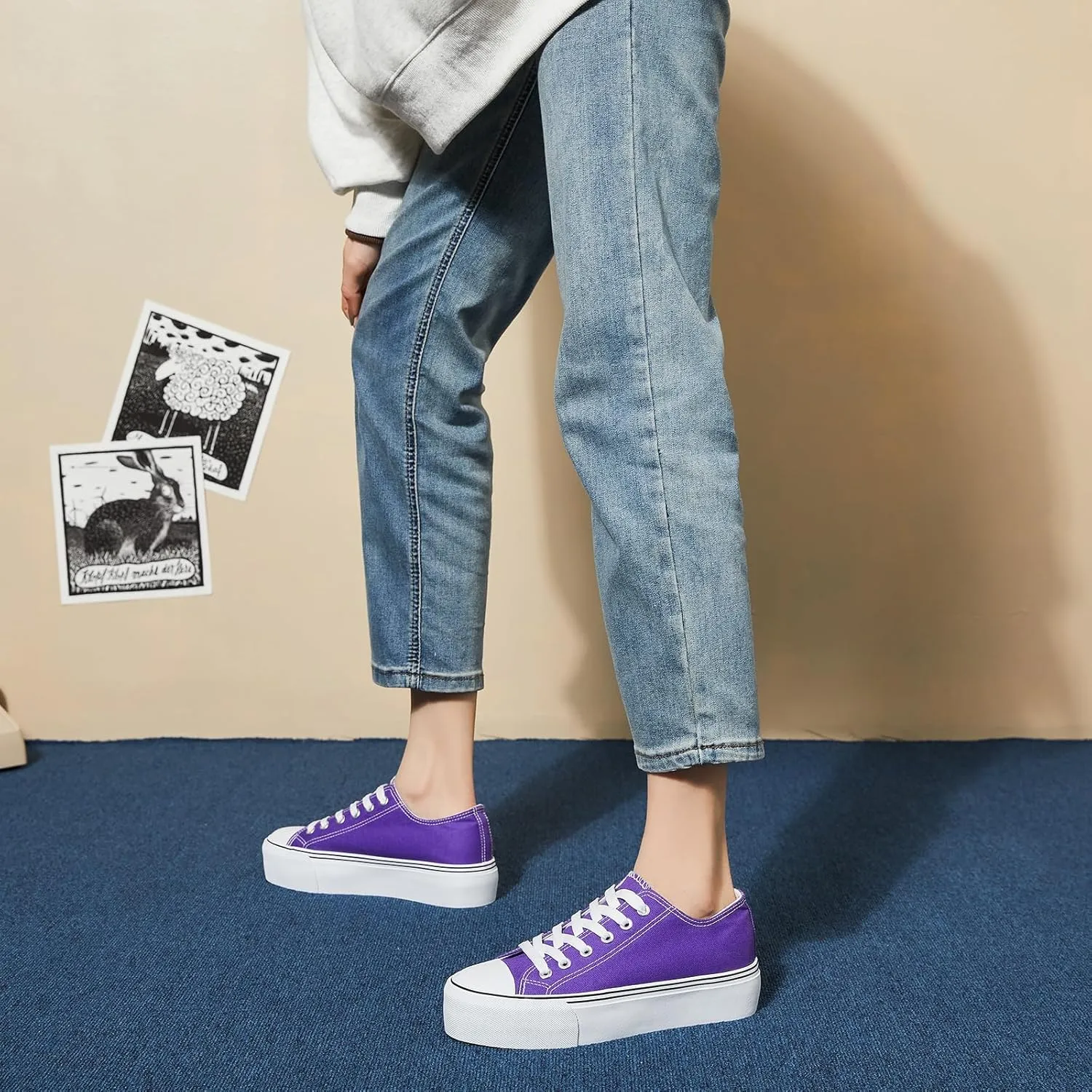 hash bubbie Platform Sneakers for Women White Platform Shoes Low Top Tennis Shoes Non Slip Black Fashion Canvas Sneakers