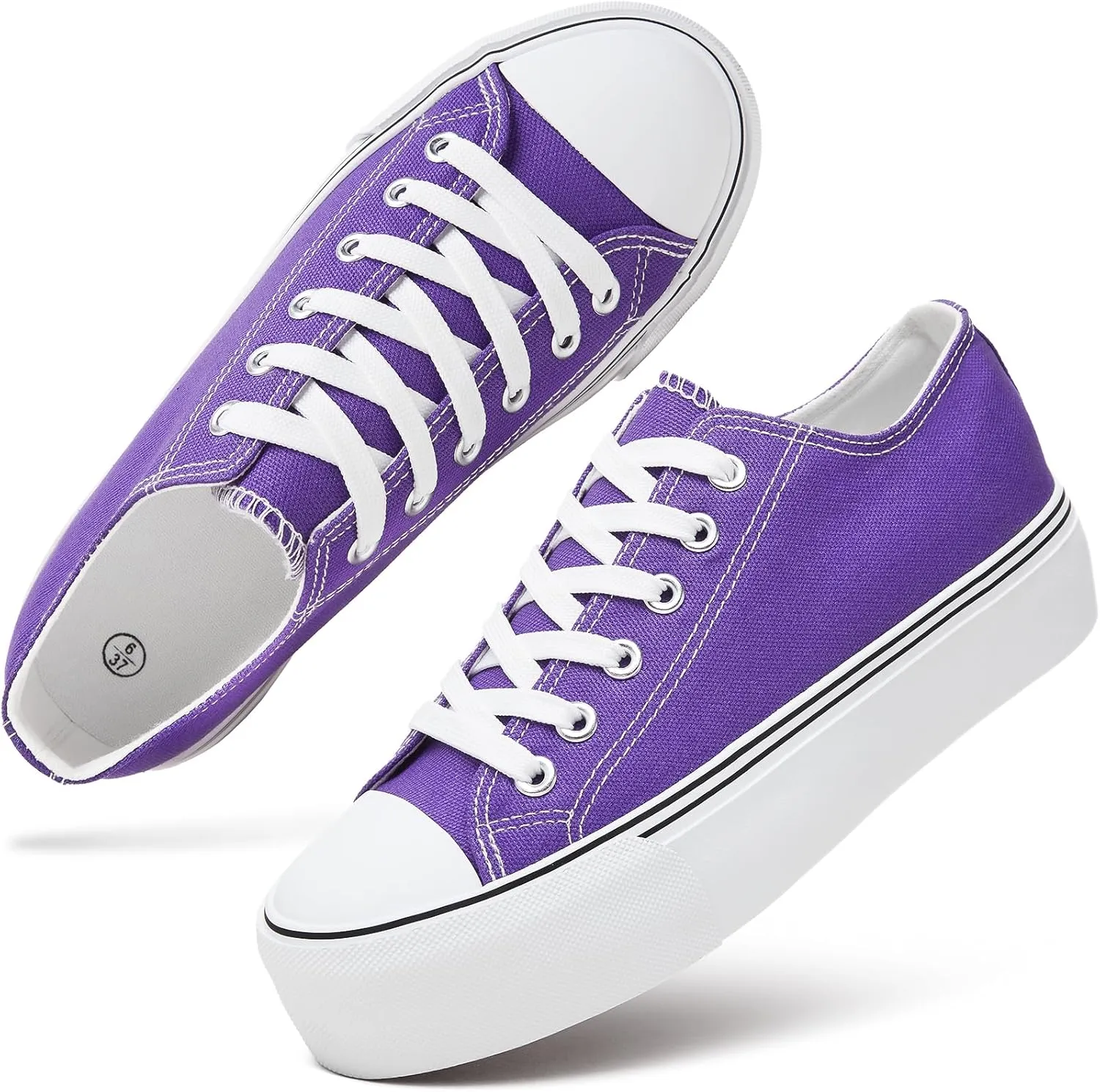 hash bubbie Platform Sneakers for Women White Platform Shoes Low Top Tennis Shoes Non Slip Black Fashion Canvas Sneakers