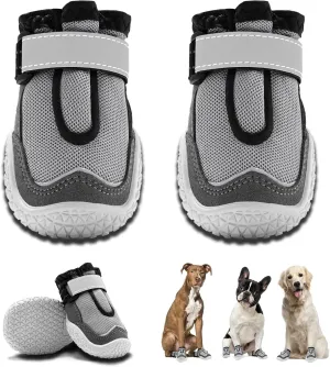 Hcpet Dog Boots for Large Dogs, Dog Shoes for Hot Pavement Winter Snow, Paw Protector Dog Booties Designed for Comfort and Breathability, Outdoor Booties for Small Medium Dogs for Hiking Grey Size 5