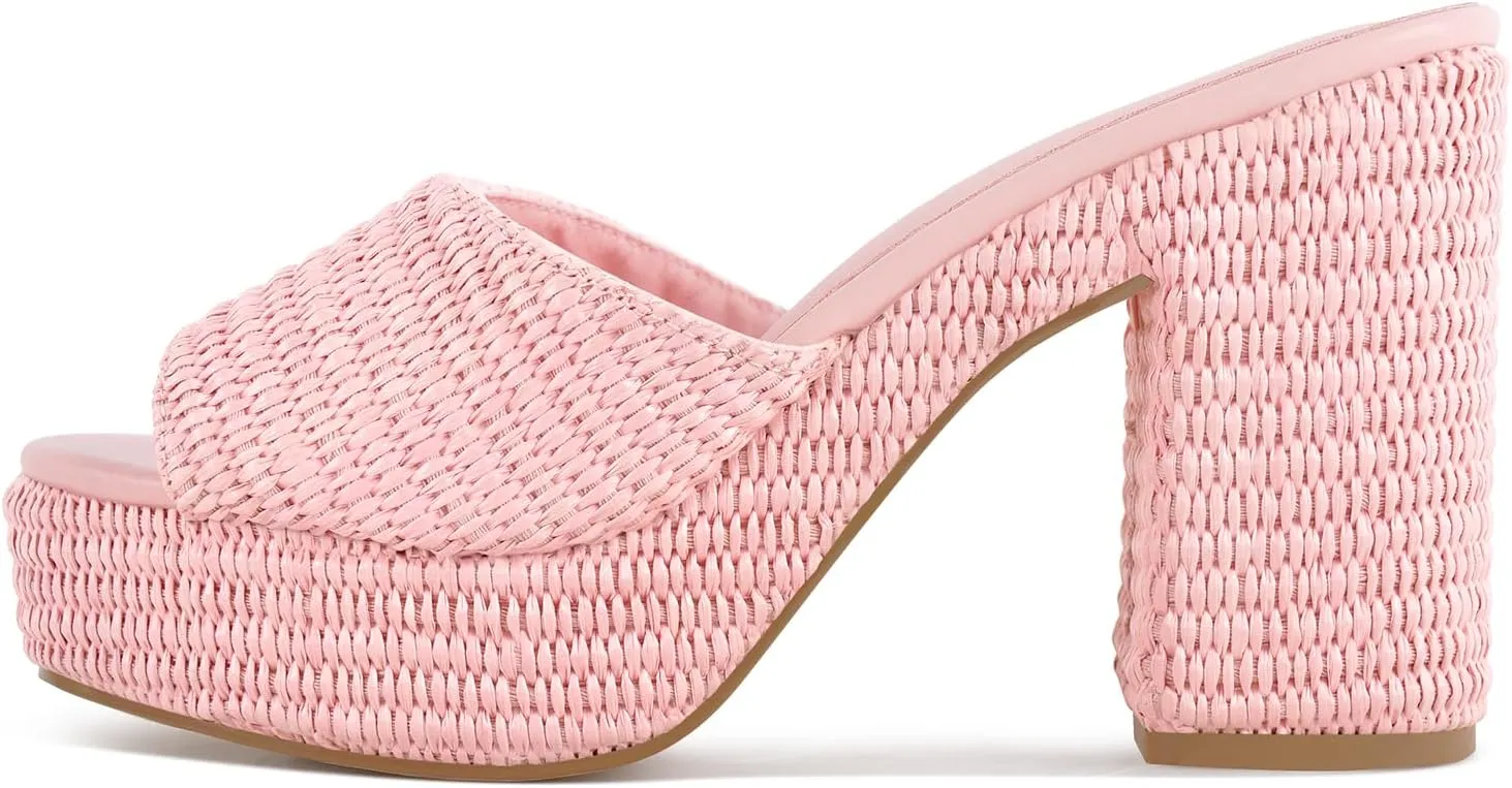Heeled Platform Sandals for Women 2025 Chunky Espadrille Wedge Summer Beach Sandals Straw Slip On Shoes
