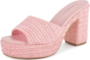 Heeled Platform Sandals for Women 2025 Chunky Espadrille Wedge Summer Beach Sandals Straw Slip On Shoes