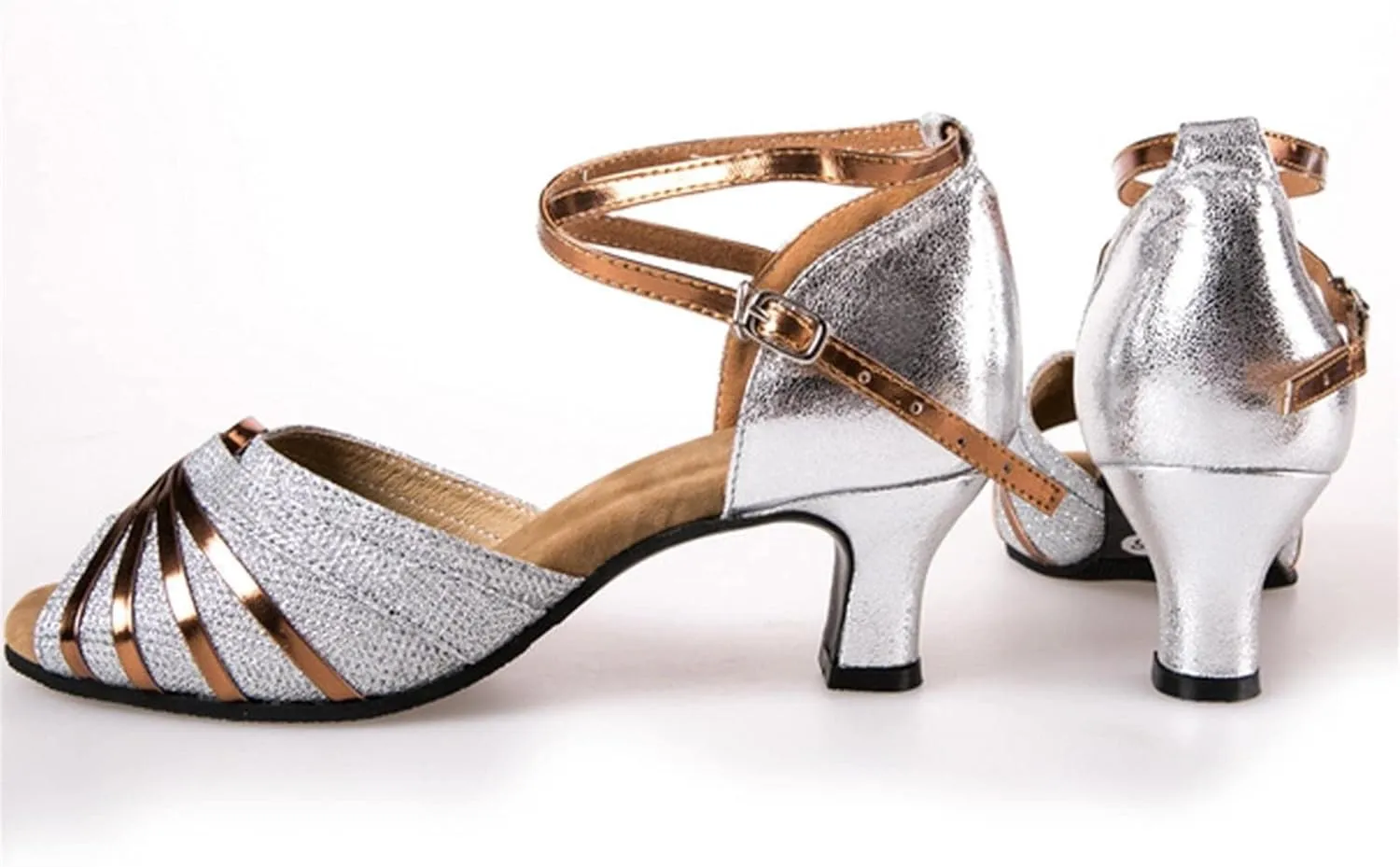 Heels for Women Silver Latin Dance Shoes Satin Open Toe Heel Ballroom Dance Practice Shoes Buckle Prom Heels