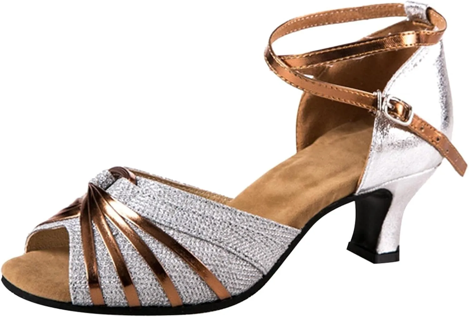 Heels for Women Silver Latin Dance Shoes Satin Open Toe Heel Ballroom Dance Practice Shoes Buckle Prom Heels