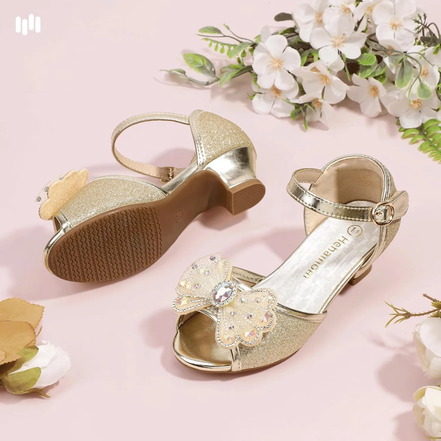 Hehainom Toddler Dress Shoes Little Girls Heels Flower Girl Sandals Open Toe Big Kid Wedding Party Shoes