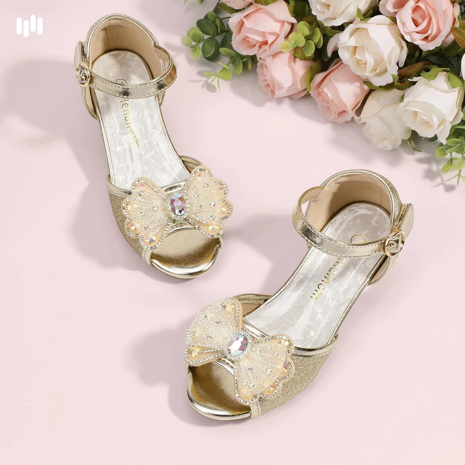 Hehainom Toddler Dress Shoes Little Girls Heels Flower Girl Sandals Open Toe Big Kid Wedding Party Shoes