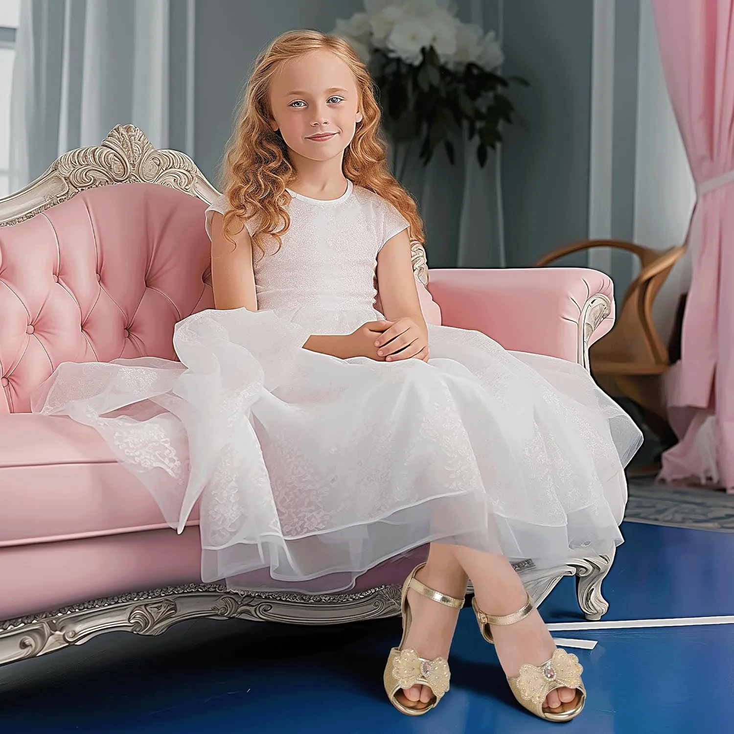 Hehainom Toddler Dress Shoes Little Girls Heels Flower Girl Sandals Open Toe Big Kid Wedding Party Shoes