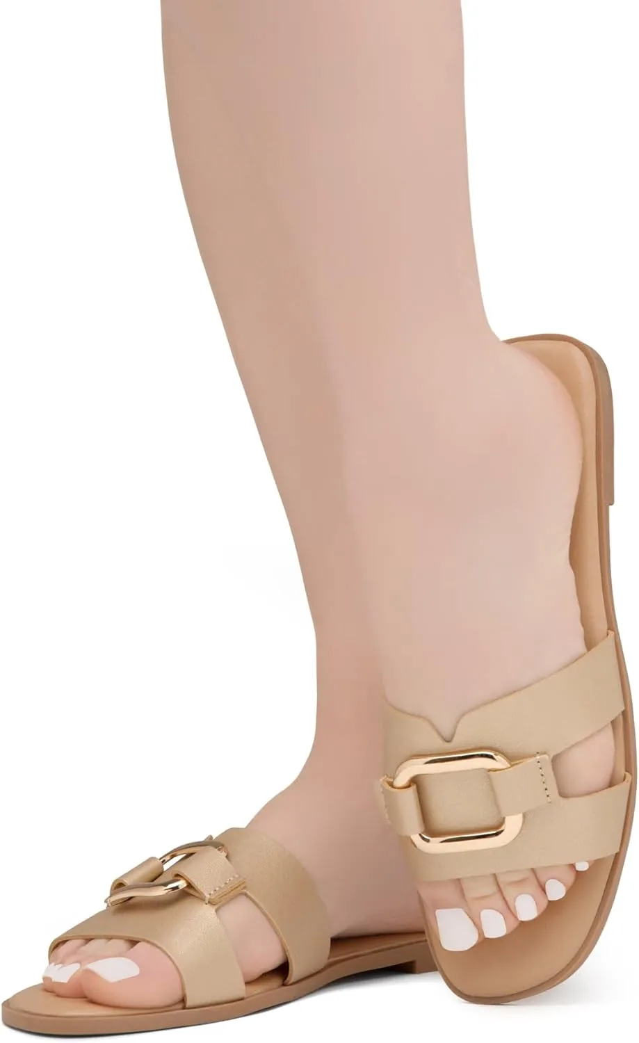 Herstyle Women's Flat Sandals 2025 – Trendy Square Open Toe Slides with Metal Chain, Memory Foam Cushioned Footbed, Slip-On Fashion Slippers for Summer
