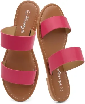 Herstyle Women’s Flat Sandals – Two Strap Comfortable Slides with Memory Foam, Trendy 2025 Summer Sandals, Lightweight Slip-On Open Toe Dressy & Casual Slippers for Women