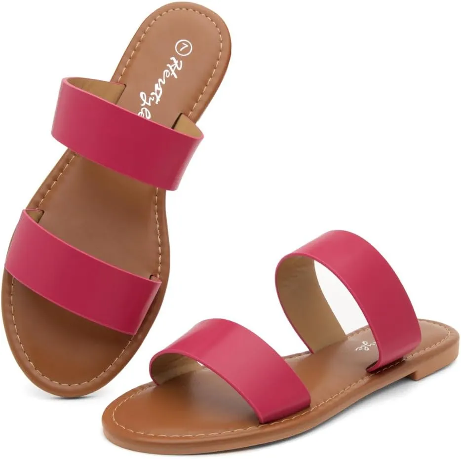 Herstyle Women’s Flat Sandals – Two Strap Comfortable Slides with Memory Foam, Trendy 2025 Summer Sandals, Lightweight Slip-On Open Toe Dressy & Casual Slippers for Women