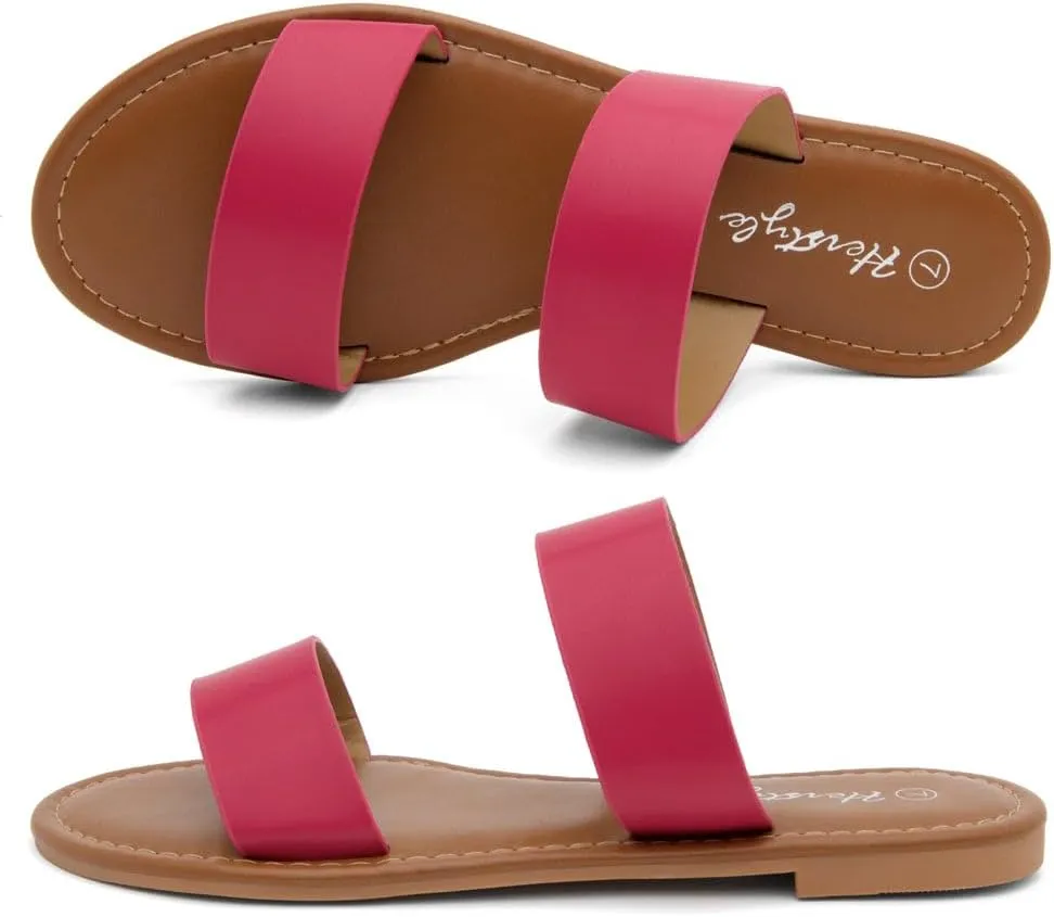Herstyle Women’s Flat Sandals – Two Strap Comfortable Slides with Memory Foam, Trendy 2025 Summer Sandals, Lightweight Slip-On Open Toe Dressy & Casual Slippers for Women
