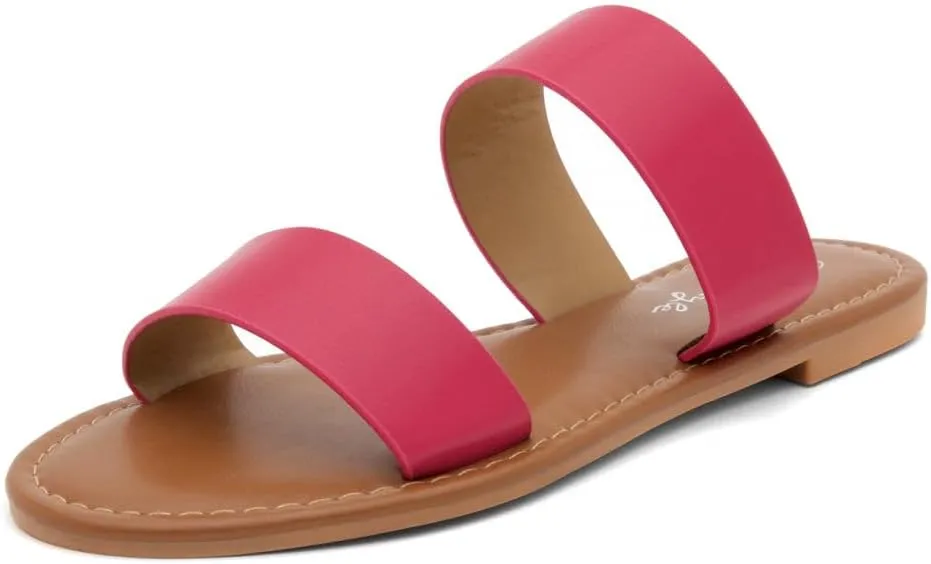 Herstyle Women’s Flat Sandals – Two Strap Comfortable Slides with Memory Foam, Trendy 2025 Summer Sandals, Lightweight Slip-On Open Toe Dressy & Casual Slippers for Women