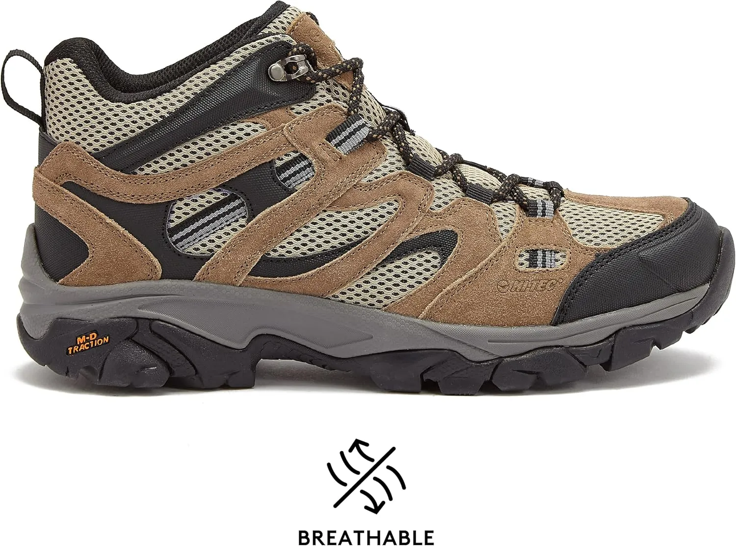 HI-TEC Ravus Mid Hiking Boots for Men, Lightweight Breathable Outdoor Trekking Shoes