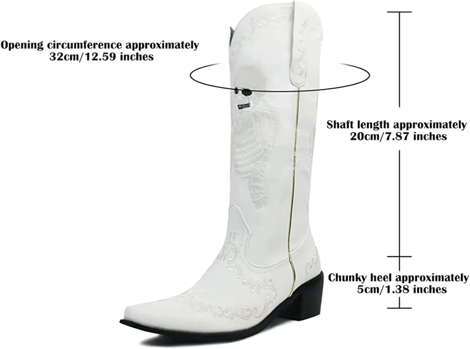 HINDOLA Women's Cowgirl Boots Skull Embroidery Cowboy Mid Calf Boots Western Chunky Block Heel Fashion Pull-On Retro Boots
