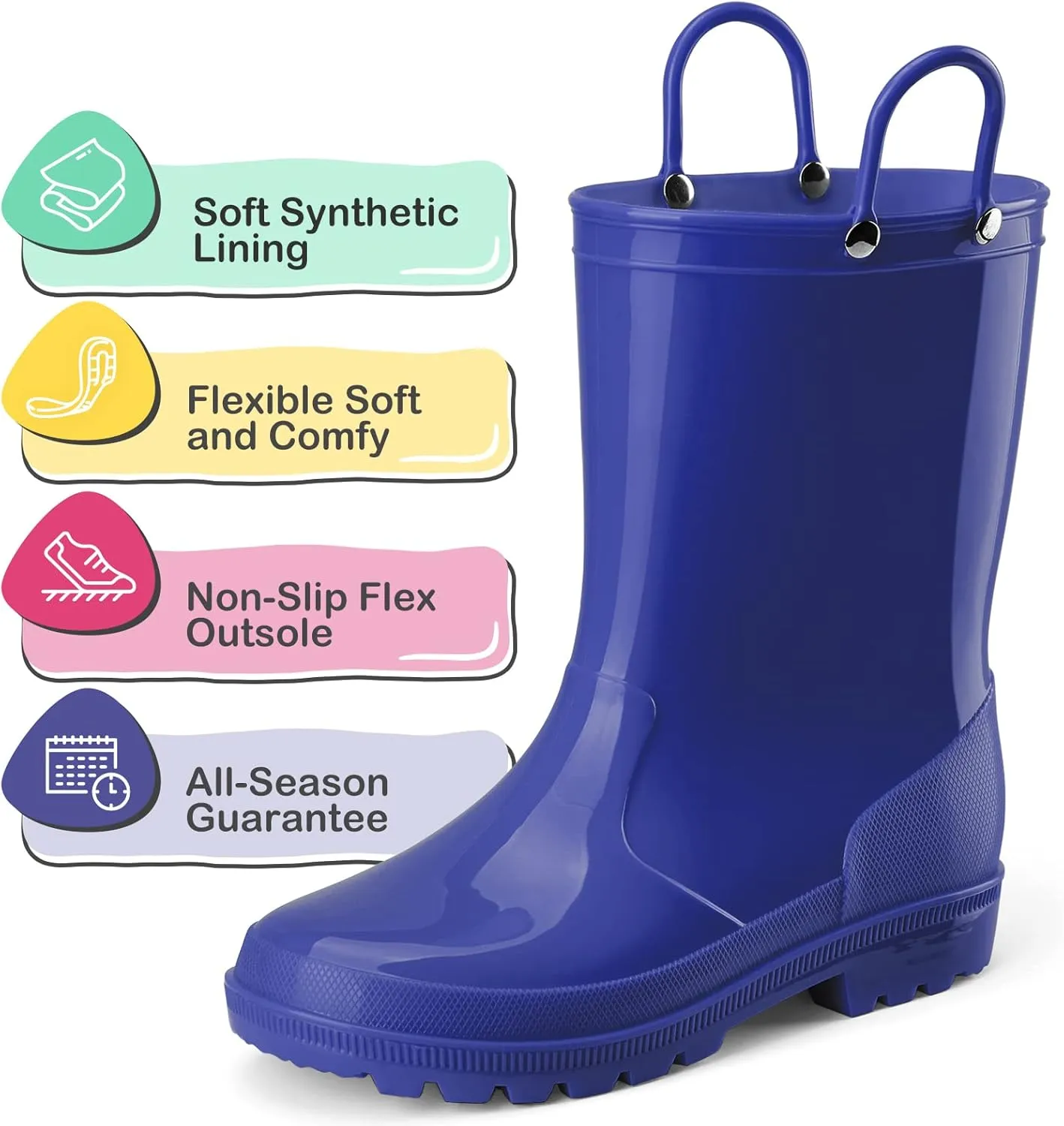 HISEA Kids Rain Boots for Toddler Boys Girls, Waterproof Rubber Boots with Easy-On Handles, Seamless PVC Rainboots Lightweight Mud Shoes for Water Beach Outdoor Playing (Toddler/Little Kid/Big Kid)