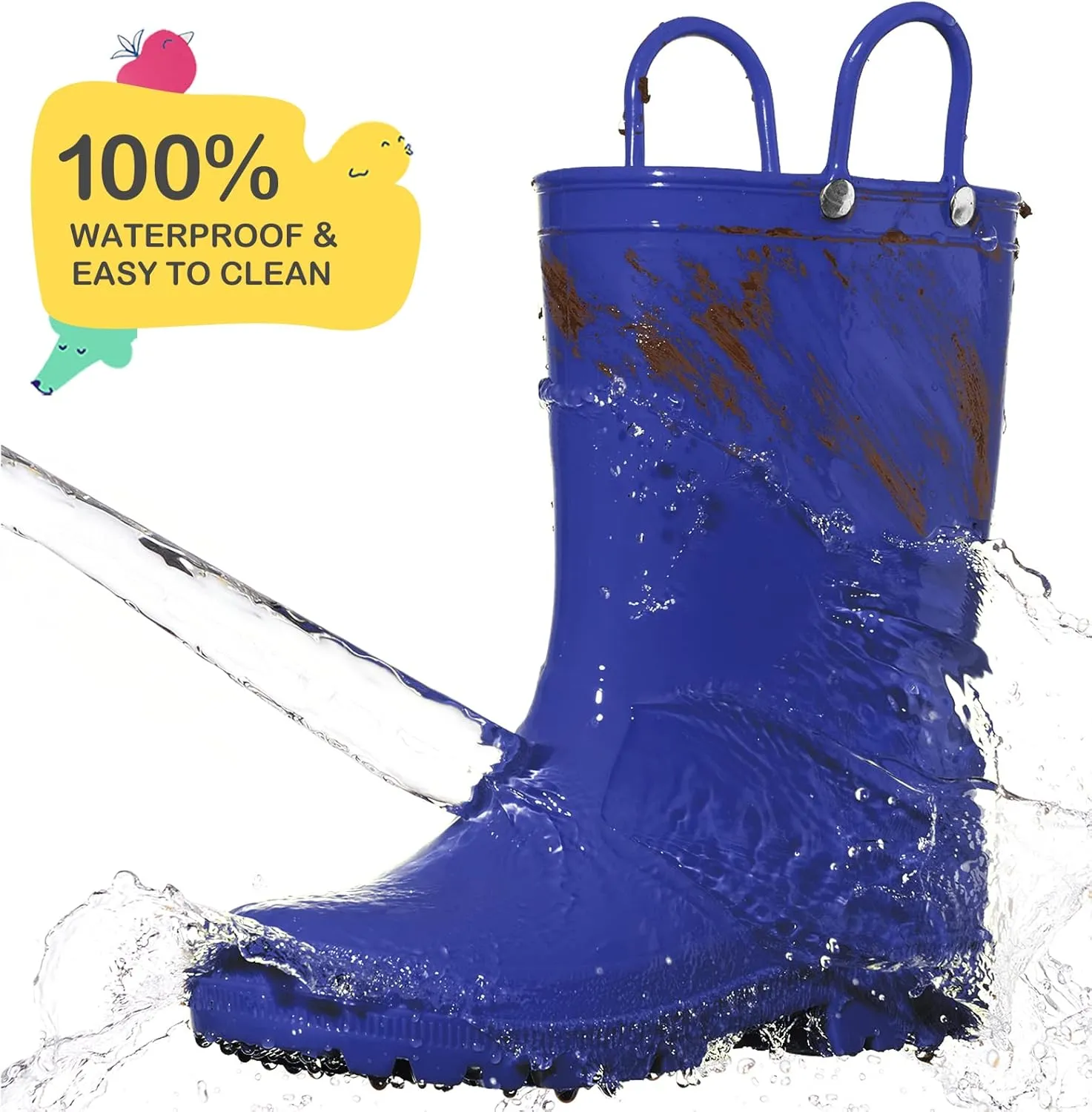 HISEA Kids Rain Boots for Toddler Boys Girls, Waterproof Rubber Boots with Easy-On Handles, Seamless PVC Rainboots Lightweight Mud Shoes for Water Beach Outdoor Playing (Toddler/Little Kid/Big Kid)