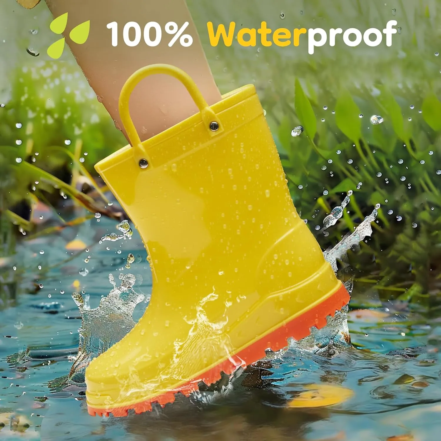 HISEA Toddler Kids Rain Boots for Boys Girls, Waterproof Rubber Boots with Easy-On Handles, Seamless Soft PVC Rainboots Lightweight Mud Shoes for Water Beach Outdoor Playing (Toddler/Little Kid/Big Kid)