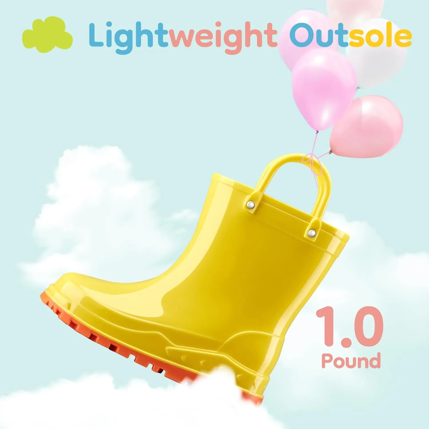 HISEA Toddler Kids Rain Boots for Boys Girls, Waterproof Rubber Boots with Easy-On Handles, Seamless Soft PVC Rainboots Lightweight Mud Shoes for Water Beach Outdoor Playing (Toddler/Little Kid/Big Kid)