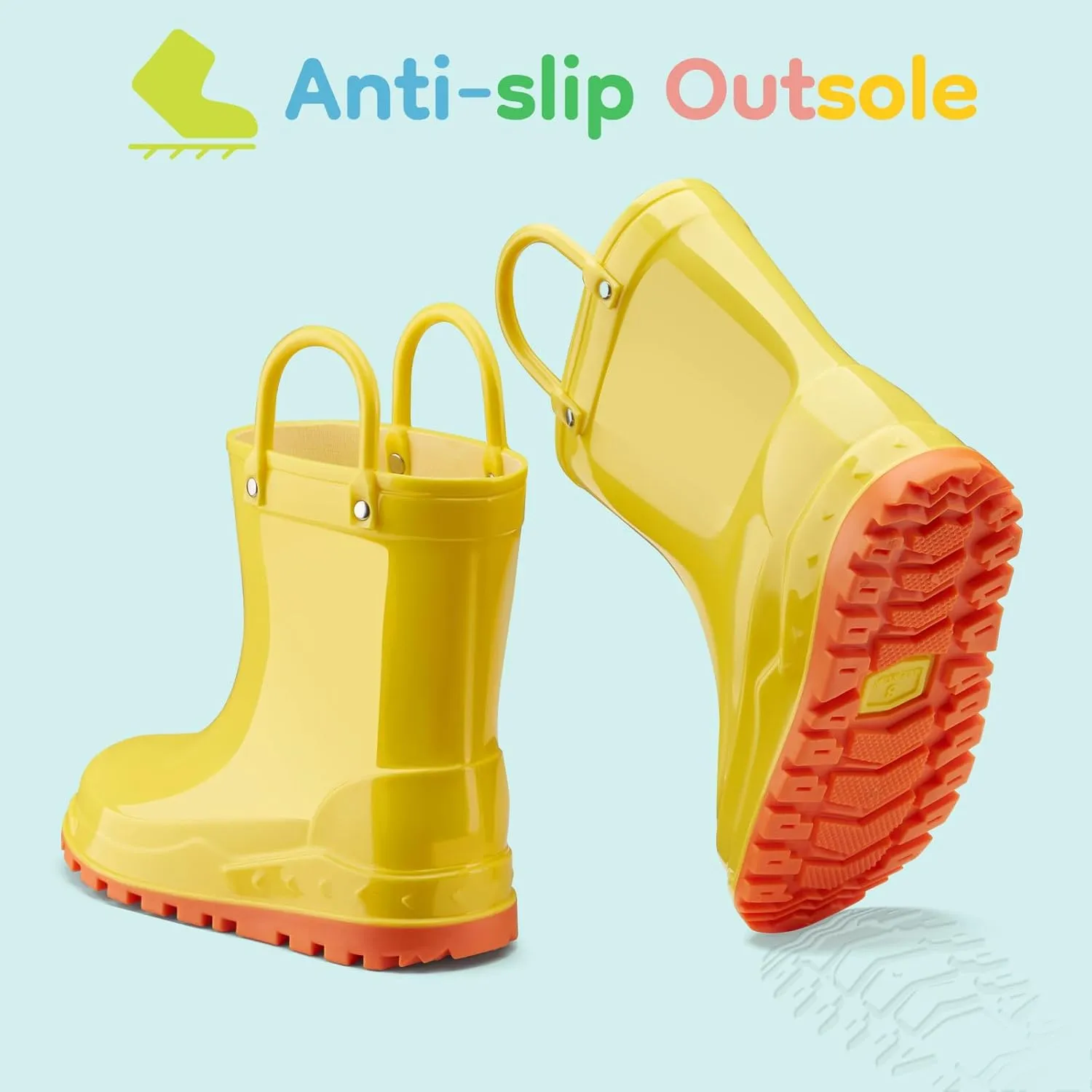 HISEA Toddler Kids Rain Boots for Boys Girls, Waterproof Rubber Boots with Easy-On Handles, Seamless Soft PVC Rainboots Lightweight Mud Shoes for Water Beach Outdoor Playing (Toddler/Little Kid/Big Kid)