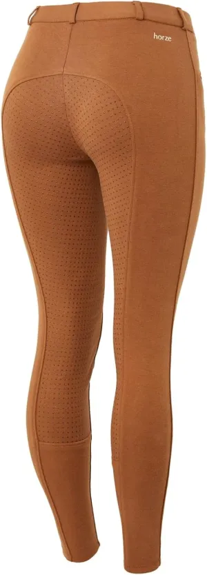 HORZE Active Women's Horse Riding Silicone Grip Full Seat Breeches | Midrise Waist with Front Pocket - Caramel Cafe - 22