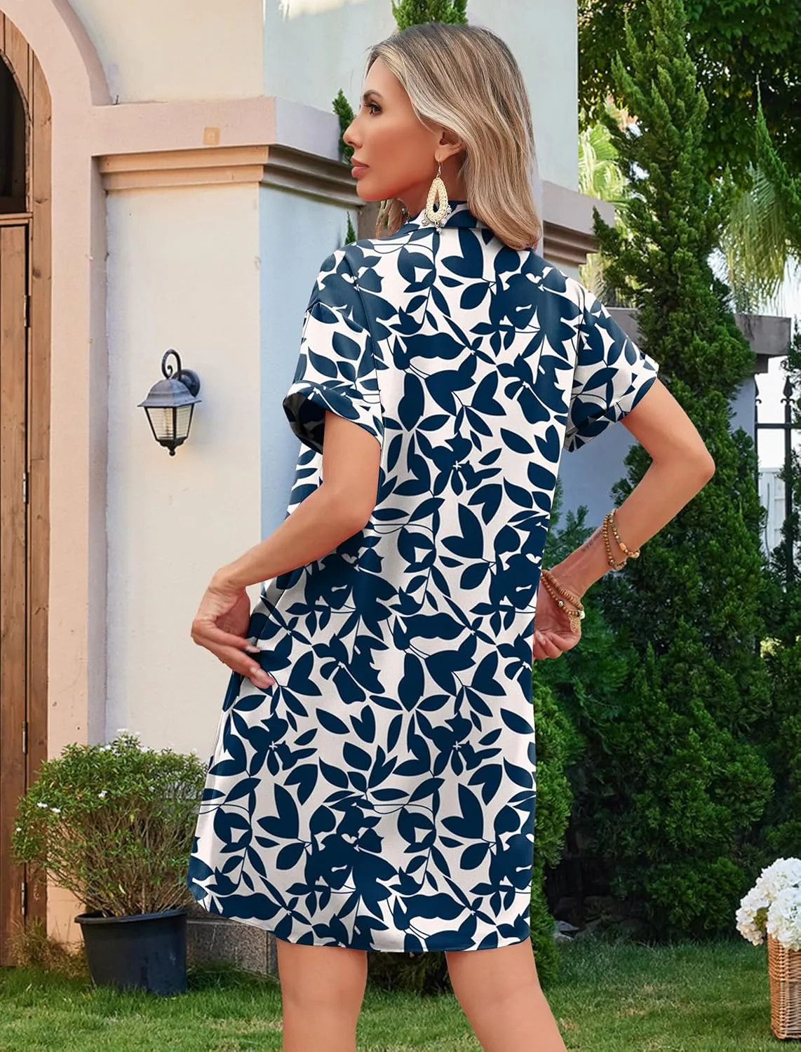 HOTOUCH Womens Summer Shirt Dress Short Sleeve Floral Shift Dresses Casual Loose Flowy Beach Sundress with Pockets